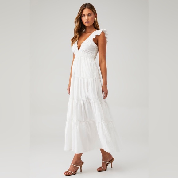 LoveShackFancy Dresses & Skirts - LOVESHACKFANCY Poplin Smocked Tiered Romantic White Arnene Boho Dress Large NWT